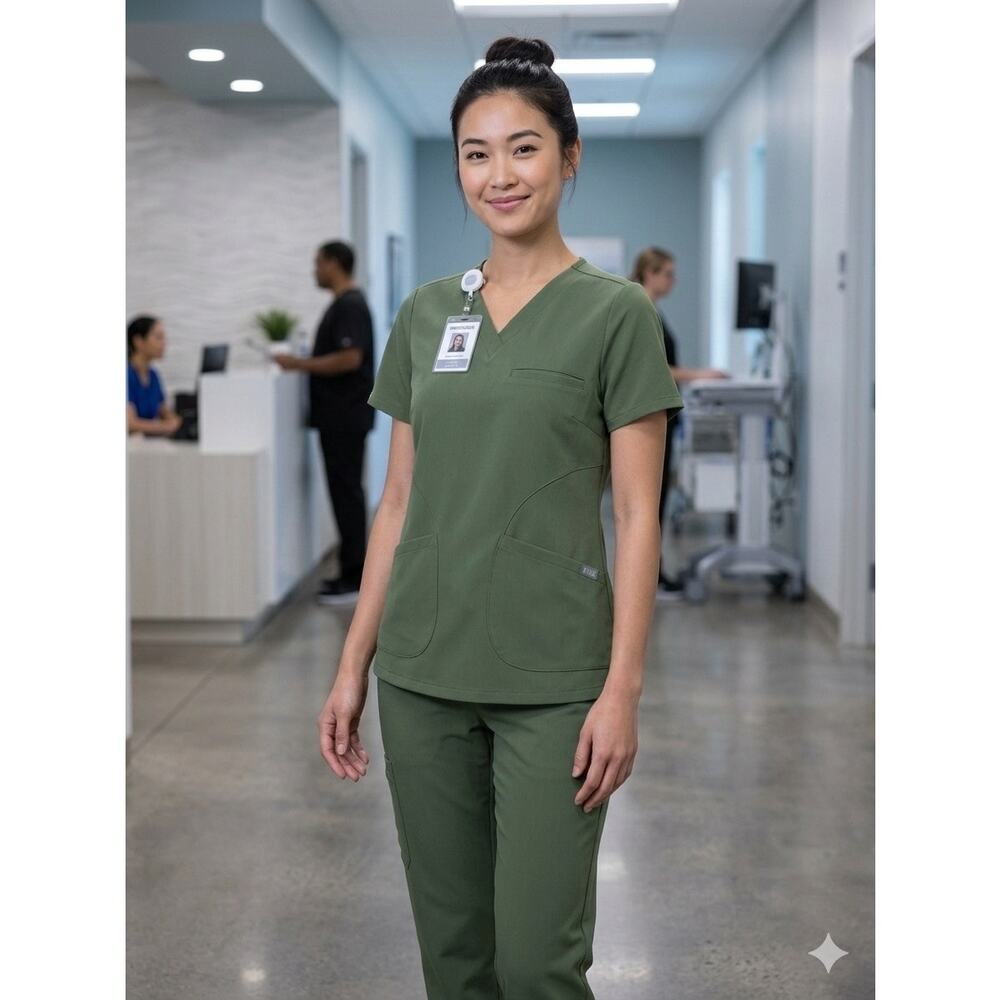 Figs "Moss" scrub top PO3002 nurse medical healthcare fitted grn earthy sz XXS